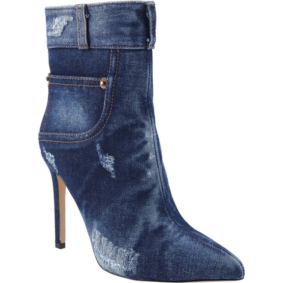 Women's Denim High Heeled Ankle Boots Pointed Toe High Heel Stiletto Booties