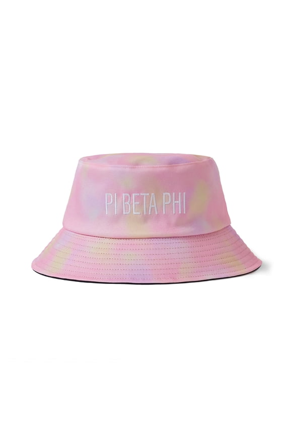 Pi Beta Phi Bucket Hat - Pink Tie Dye Aesthetic with Embroidered Greek Sorority Name