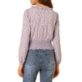 thumbnail image 3 of Allegra K Women's Floral Tie Neck Ruffle Collar Long Sleeve Smocked Waist Top, 3 of 6