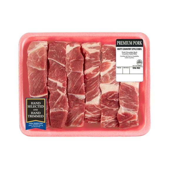 Pork Butt Country Style Ribs Bone-In, 2.18 - 3.5 lb Tray