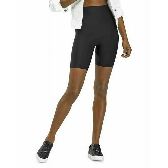 HUE Women's Sleek Effects Raw Edge Faux Leather High Rise, Bike Shorts, Black, M New with box/tags