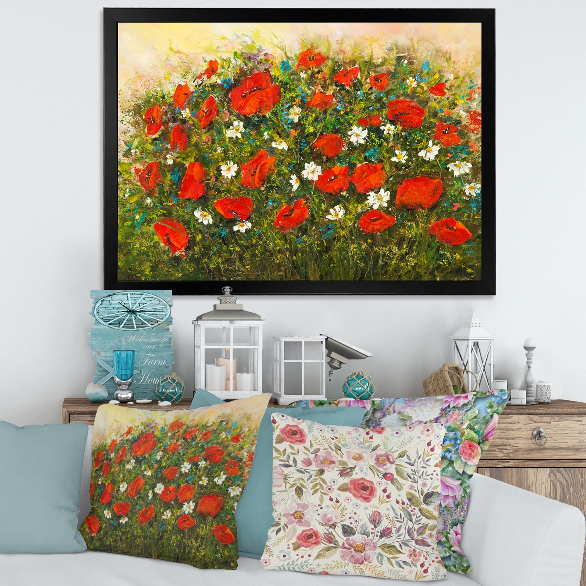 Designart 'The Fields of Red Wildflowers' Traditional Framed Art Print