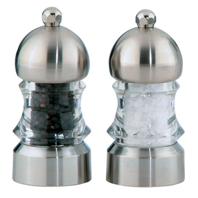 Chef Specialties 01572 3.5 inch - 9cm Metro - Acrylic/Brushed Steel Pepper Mill/Salt Shaker Set