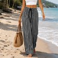 thumbnail image 5 of Endives Women's Wide Leg Pants Casual Striped Baggy Trousers Elastic High Waisted Slacks Drawstring Flowy Palazzo Pants for Women With Pocket Beach Vacation Outfits Black M, 5 of 6