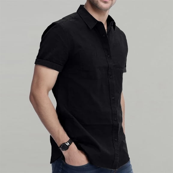 ZZHZGZ Late July T Shirts for Men Graphic Men Short Sleeve Dress Shirt Regular fit Stretch Business Casual Button down Shirt Fourth of July Black Dress Shirt Xl