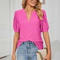 thumbnail image 2 of Oalirro Women Dressy Casual Blouses V- Neck Hollow Out Recreational Short Sleeve Tops, 2 of 5