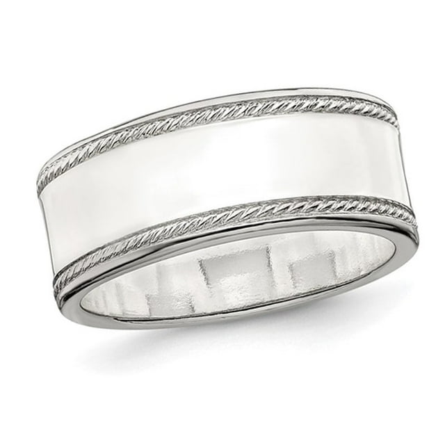Mens Sterling Silver 8mm Edge Design Wedding Band Ring