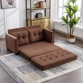 thumbnail image 2 of Euroco 60" Loveseat Sofa with Pull-Out Bed Modern Upholstered Couch with Side Pocket for Living Room Office, Brown, 2 of 10