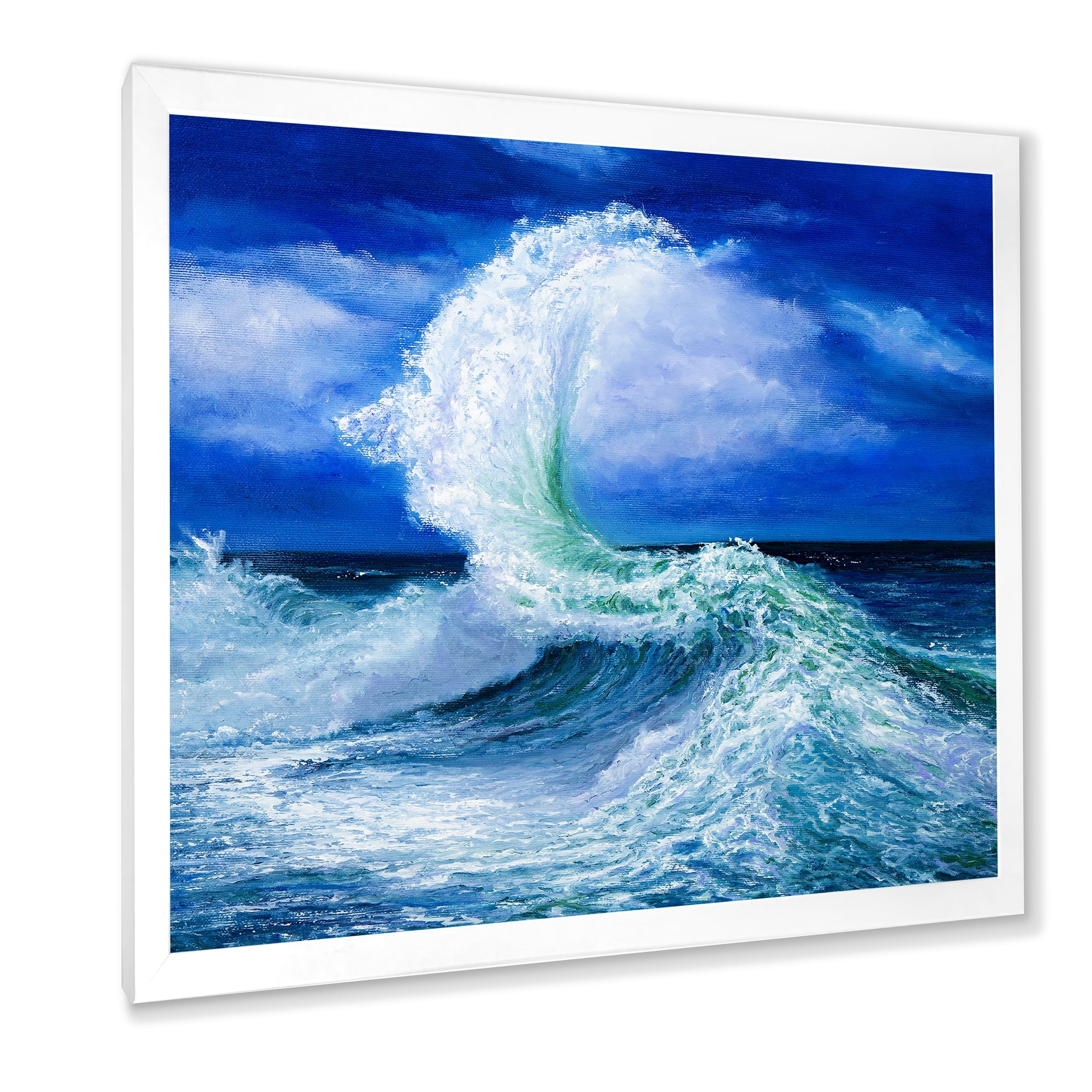 Waves Breaking During Wild Blue Ocean Tide 36 in x 36 in Framed Painting Canvas Art Print, by Designart