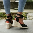 thumbnail image 2 of Anuirheih Summer New Solid Color Wedge French Strap Sandals Sandals Women (Black), 2 of 9