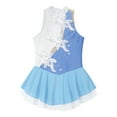 thumbnail image 6 of HULIJA Kids Girls Roller Figure Ice Skating Dress Sequins Floral Sleeveless Leotard Dress Ballet Light Blue 8, 6 of 7