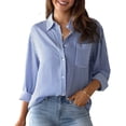 thumbnail image 1 of Camisa GOTOTOP para mujer con cuello de solapa y estampado de rayas finas XXL azul, 1 of 7