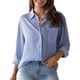 thumbnail image 1 of Camisa GOTOTOP para mujer con cuello de solapa y estampado de rayas finas XXL azul, 1 of 7