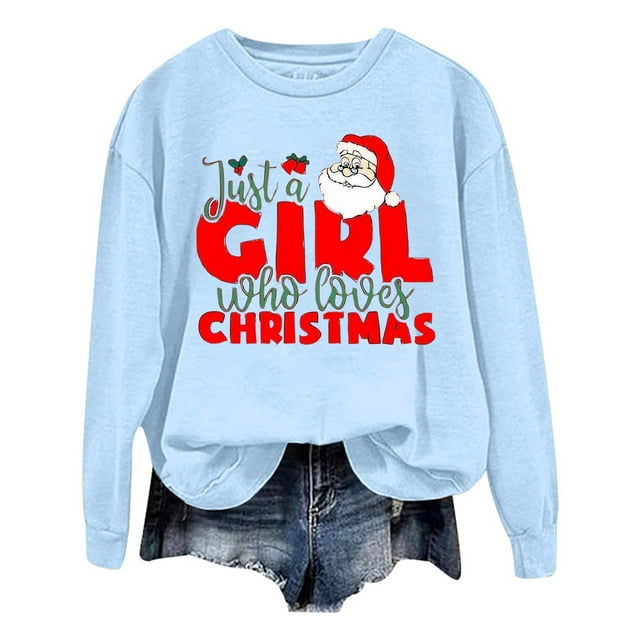 VBARHMQRT Chandail à Capuche pour Femmes Mode de Noël Père Noël Imprimé Lettre Manches Longues Col Rond