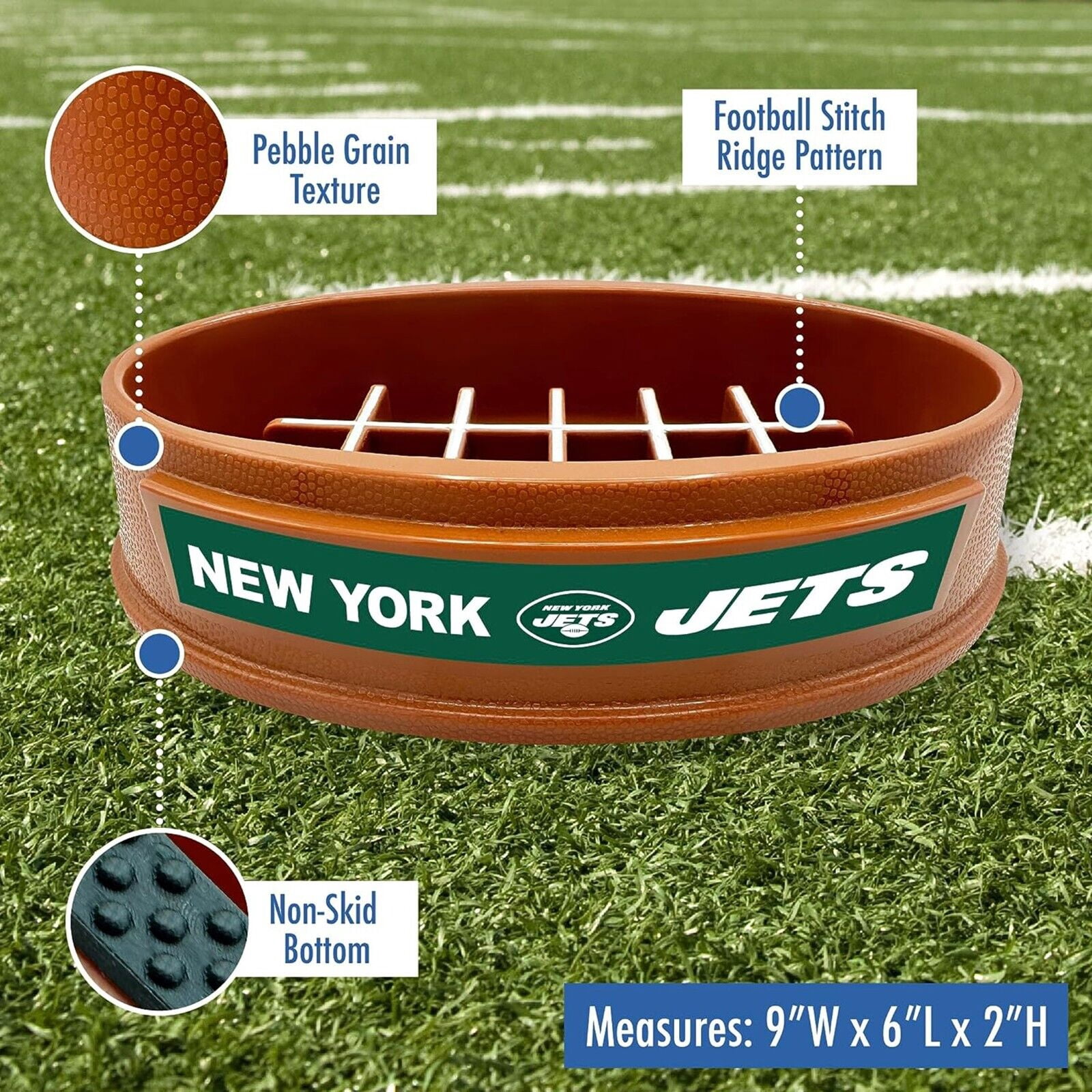 Pets First NFL New York Jets Super-Bowl Slow Feeder Bowl for Dogs and Cats, Football Design for Healthy Digestion, Non-Slip, for Large & Small Pet