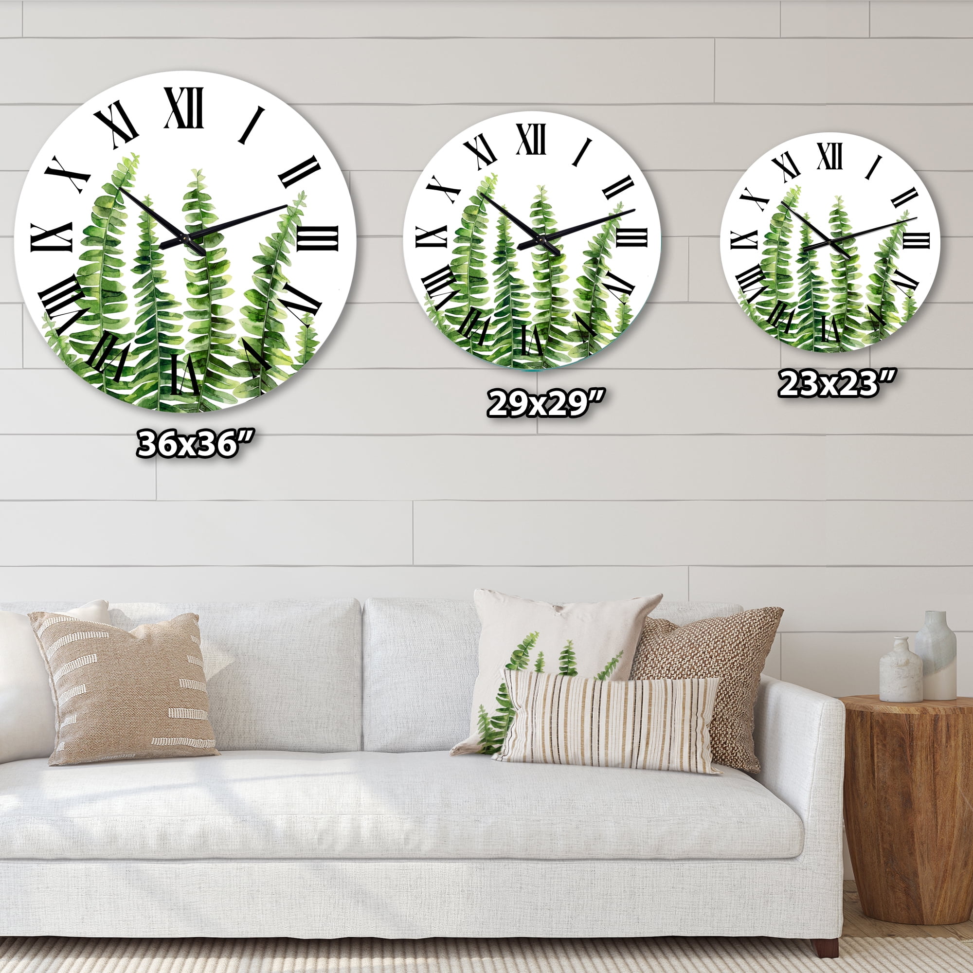 Designart 'Fern Leaves Detail Ii' Farmhouse Wall Clock