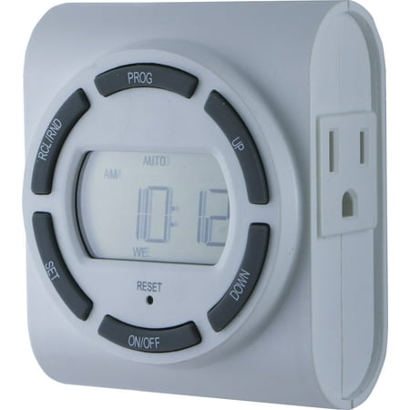 - GE SunSmart 7-Day Indoor Plug-In Programmable Timer, 2-Outlet, Large Display, 15079