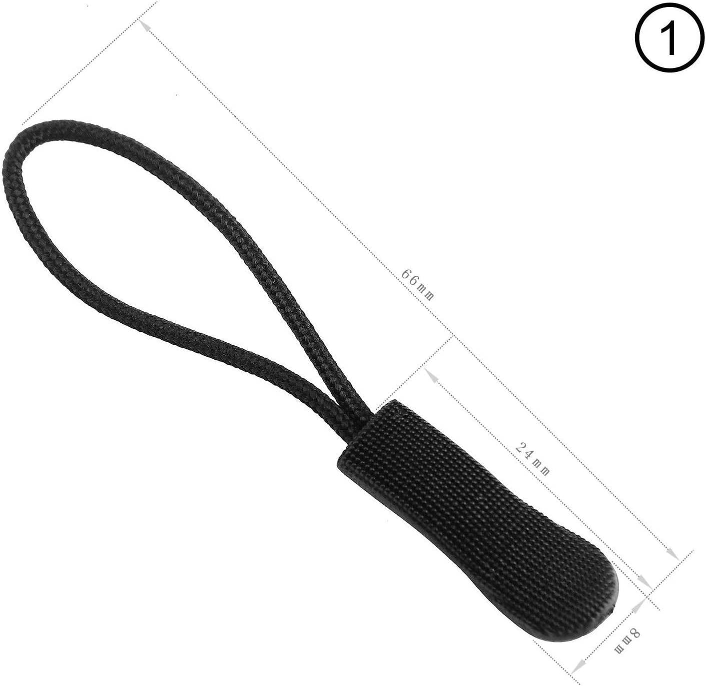 Hamzusd 240pcs Black Extension Zipper, Durable Zip Pulls Strong Nylon Cord Rubber Textured No Slip Pull Rope, Fit All Zips Pull Extension Nylon Zipper