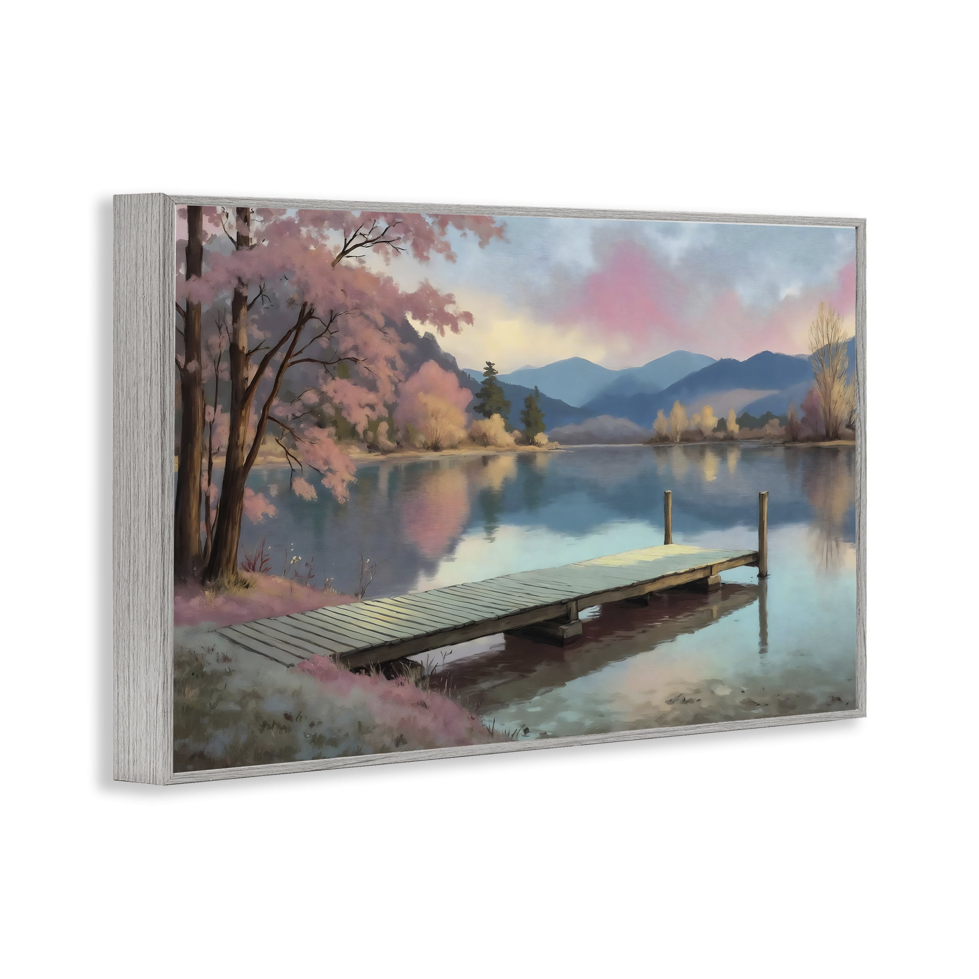 Stupell Industries Pink Dock at Sunset Gray Framed Giclee Art, design by Creative Studio