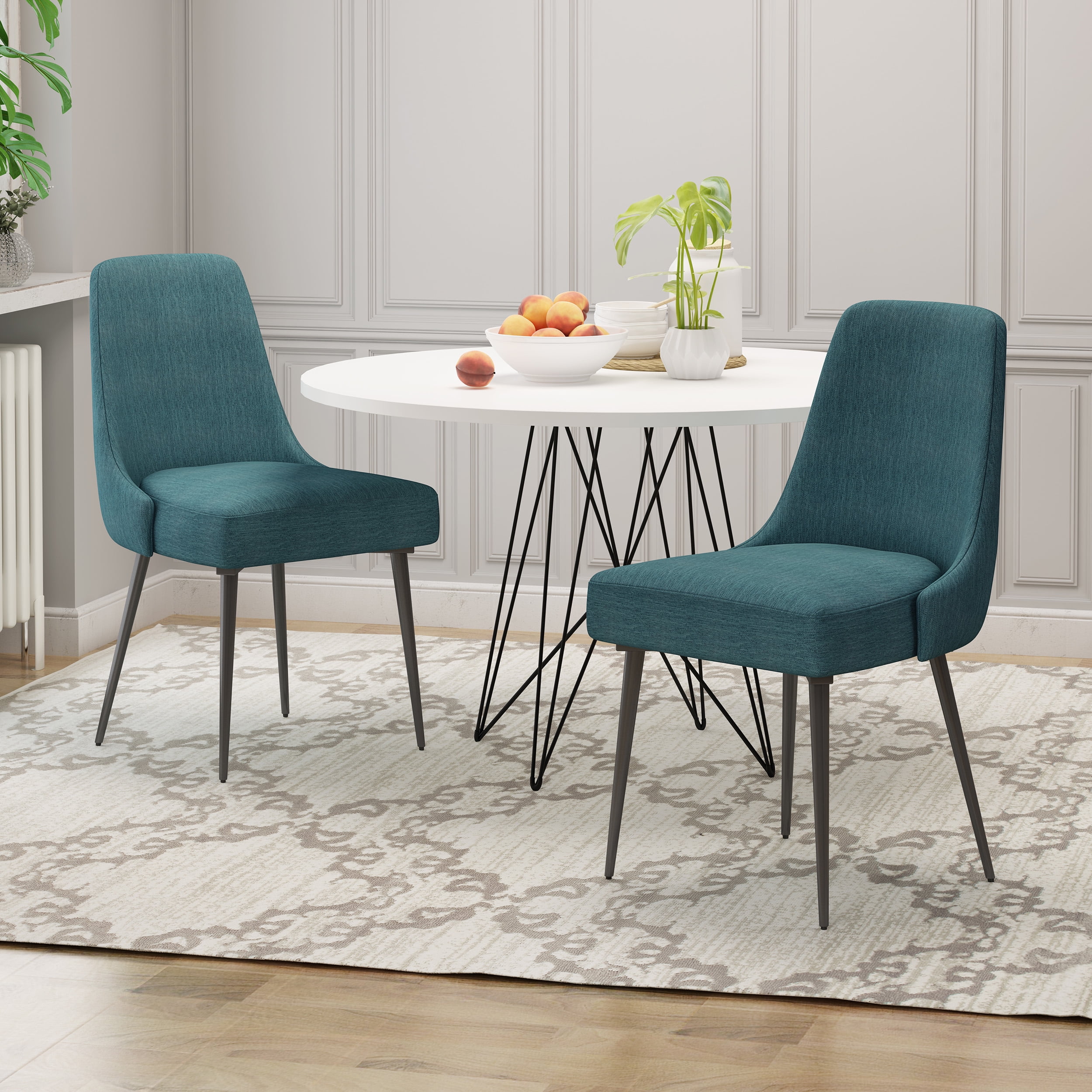 Modway Viscount Mid-Century Modern Upholstered Fabric Two Kitchen and Dining Room Chairs in Teal