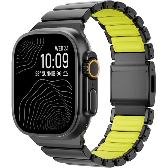 Titanium Silicone Link Bands Compatible with Apple Watch Band Ultra 3/2/1 49mm 46mm 45mm 44mmMen Women Magnetic Clasp Metal Bracelet for iWatch Series 11 10 9 8 7 6 5 SEBlack-Green 49mm/46mm/45mm/44