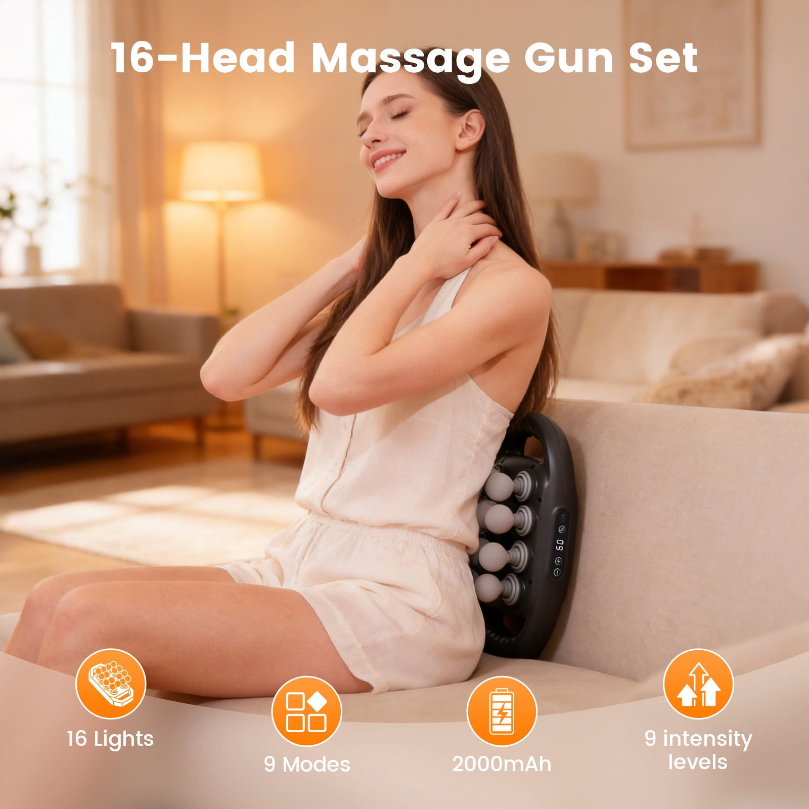 BAOKALER 16 Head Massage Gun Set, 2000mAh Electric Massage Tools, Electric Muscle Massager with with 9 Modes 9 Intensities for Deep Tissue, Back, Shoulders, Legs, Gray