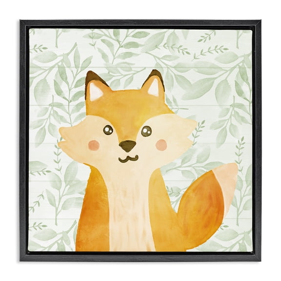 Stupell Industries Cottage Whimsical Fox on Florals Black Floating Frame Canvas Art, 18 x 18, by Kim Allen