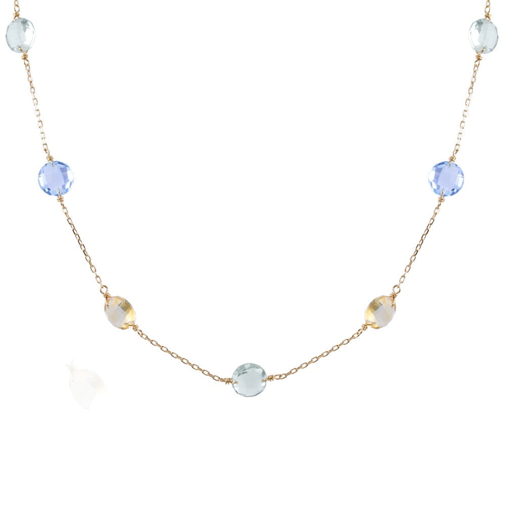 JewelMak 14k Yellow Gold Citrine, Blue Topaz, Green Amethyst Coin Cable-chain Necklace by Overstock