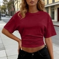 thumbnail image 5 of aohooy Women's Short Sleeve Ruched Cinched Waist Crop Top Summer Crew Neck Going Out Tops Fitted Half Sleeve Y2K Tee Shirts 2026 Wine,L, 5 of 8