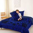 thumbnail image 4 of Homewish Bohemian Skull Skeleton Queen Comforter Set,Goth Damask Rose Comforter Sets Queen,Navy,Halloween Duvet,Navy Blue Reversible,3 Pieces,1 Comforter and 2 Pillowcases, 4 of 7