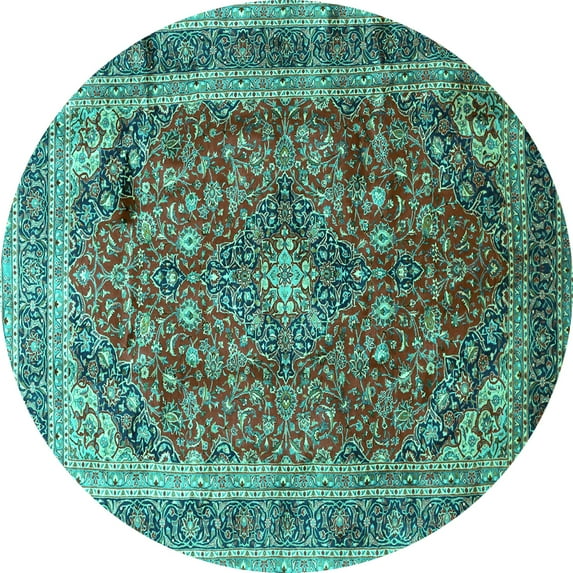 Ahgly Company Indoor Round Medallion Turquoise Blue Traditional Area Rugs, 6' Round