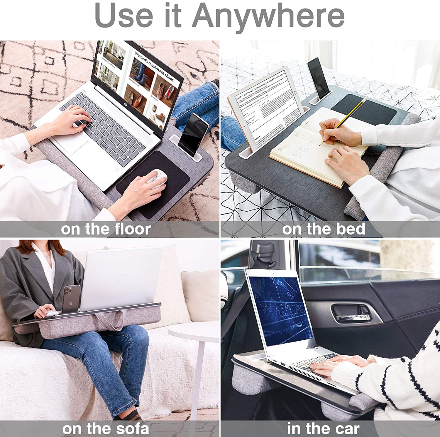 Home Office Portable Laptop Lap Desk with Cushion Mouse Pad,Wrist Pad and Phone Holder Blue Rentliv Lap Desk Fits up to 17 inches Laptop Desk 