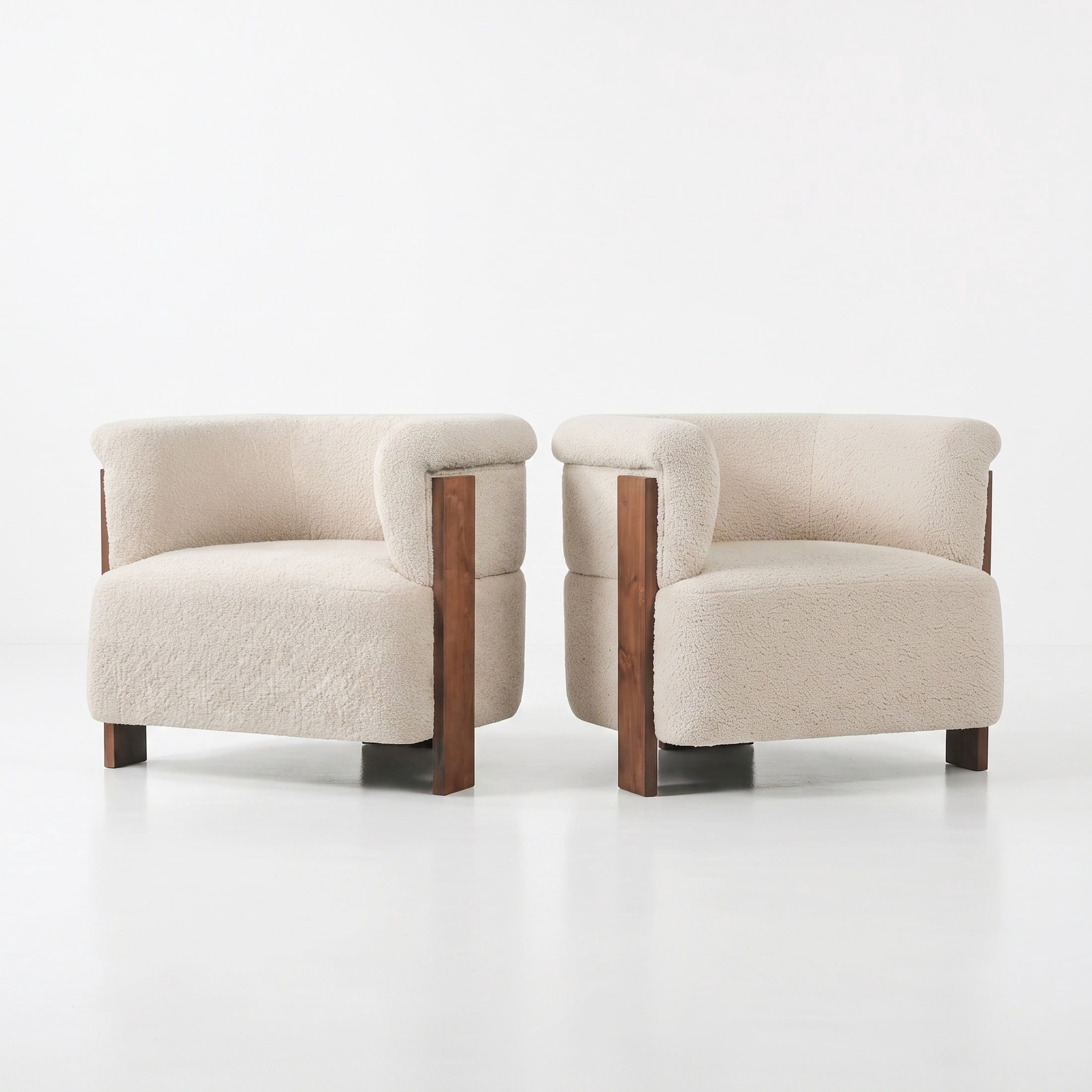Christopher Knight Home Mid-Century Curved Upholstered Barrel Accent Chair with Wooden Legs, Almond, Set of 2