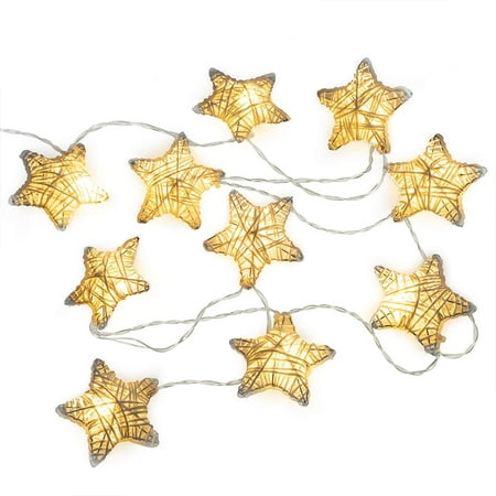 West Ivory 6 feet 10 LED String Fairy Light w/Metal Covered Stars Battery Powered Decorative Indoor Outdoor, Warm