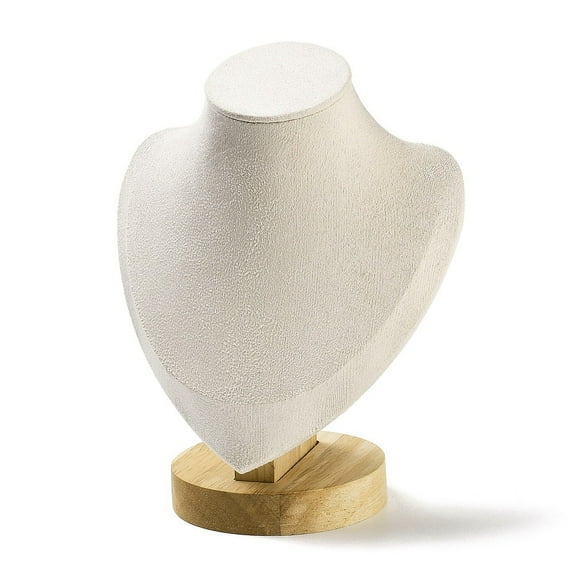 1 pc Microfiber Necklace Display Stands Desktio Bust Shaped Necklace Holder with Wood Base White 14x8.5x18.5cm