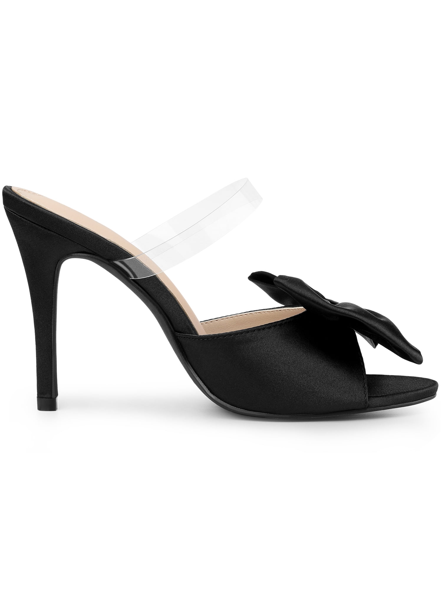 DARING DIVA Women's Bow Sandal Stiletto Heels Mules Black Heel Sandals Black 9.5