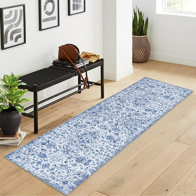 Runner Rug, Washable Runner Rug Non-Slip Area Rug, Stain Resistant Floor Carpet for Hallway Kitchen Doorway Bedside