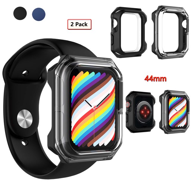 for Apple Watch Series 7 44mm Case, 2 Piece All Around Protective Case Soft With Built in TPU Screen Protector Ultra-Slim Bumper Scratch Resistant Case Cover -Black