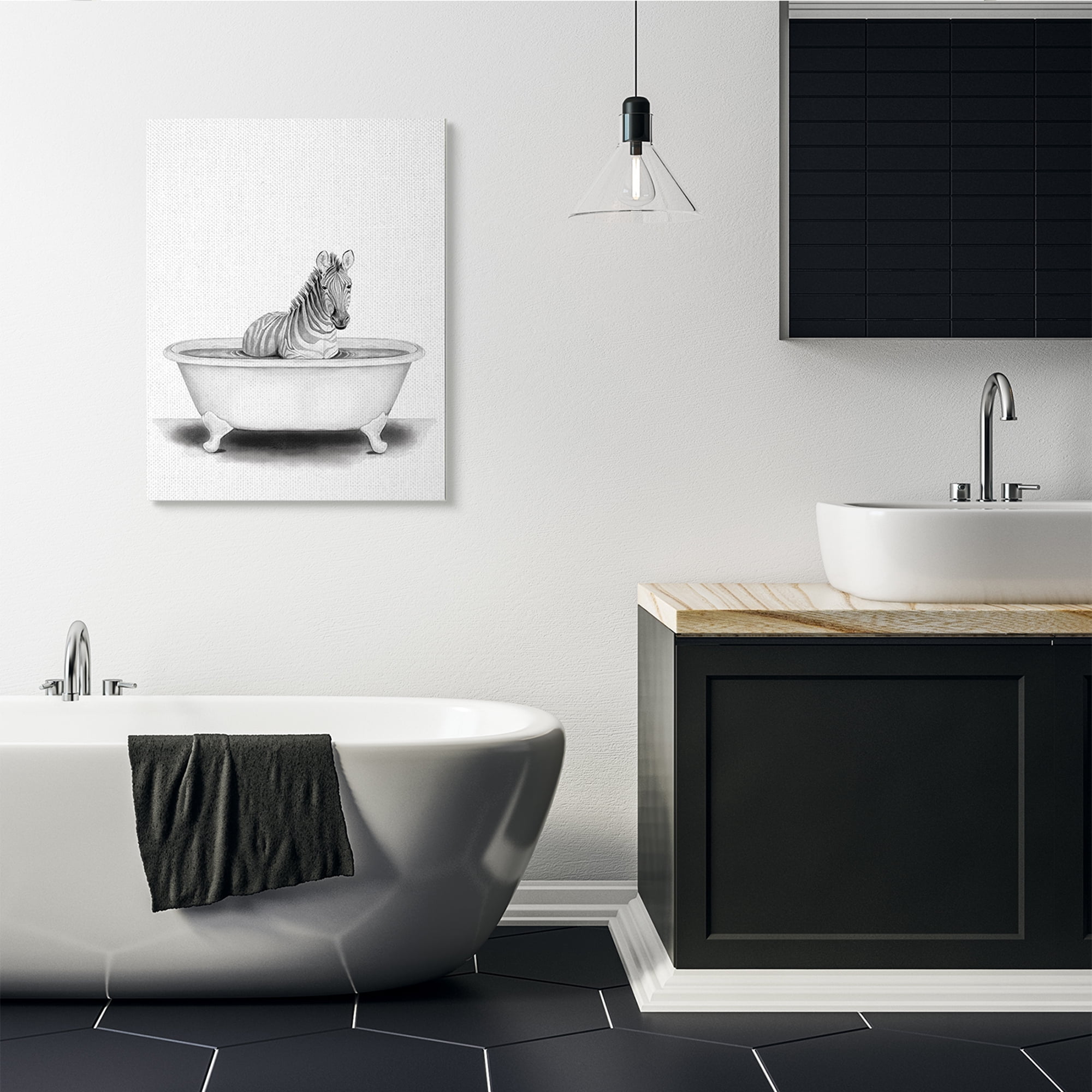Stupell Home Décor Zebra in a Tub Funny Animal Bathroom Drawing Canvas Wall Art by Rachel Neiman