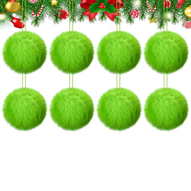8 bolas navideñas peludas verde lima, adornos de elfo peludo verde, bolas navideñas verde lima, pompones de piel sintética suave para decoración de fiestas navideñas.