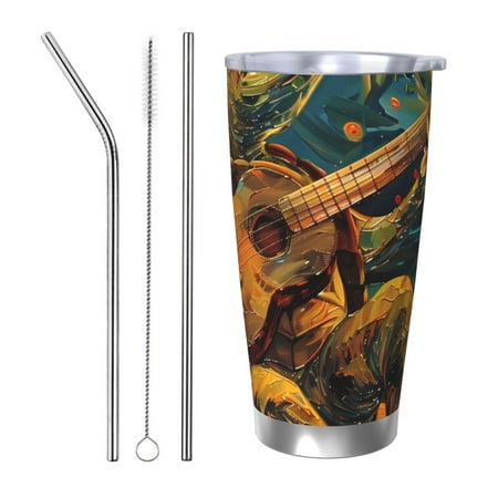 

Salouo Starry Night Guitar Turtle Print 20oz Tumbler with Lid Stainless Steel Vacuum Insulated Tumbler Durable Insulated Coffee Mug Thermal Cup with Splash Proof Sliding Lid-Straw Three-piece Set