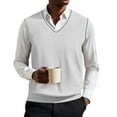 thumbnail image 2 of Huankd V Neck Sweater Vest Casual Men Sleeveless Slim Fit Knit Pullover Sweaters Solid Color Lightweight Spring Jumper Tops White 3XL, 2 of 5