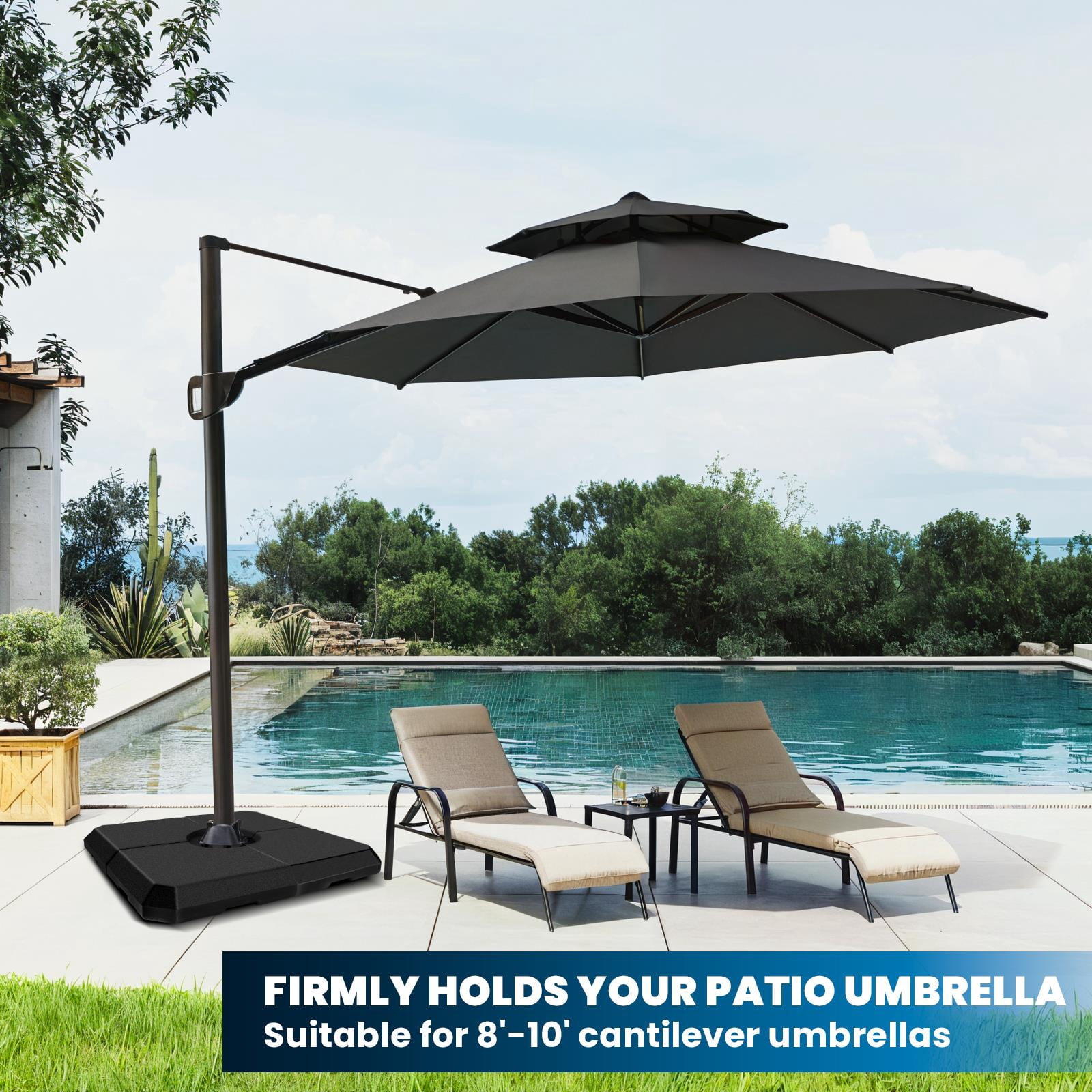 4-Piece Fillable Cantilever Umbrella Base, 353lbs Heavy Duty HDPE Weights, Black, 19.5in for Patio Offset Umbrellas