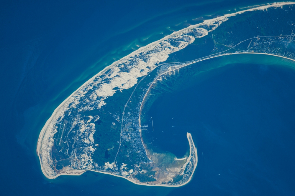 Satellite view of Cape Cod National Seashore area in North Atlantic Ocean Massachusetts USA