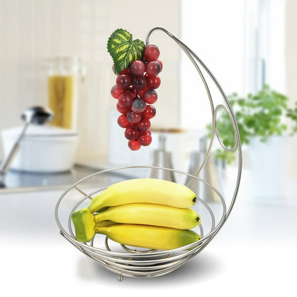 2 in 1 Banana Hanger Fruit Bowl Iron Holder Storage Basket Stand Hook