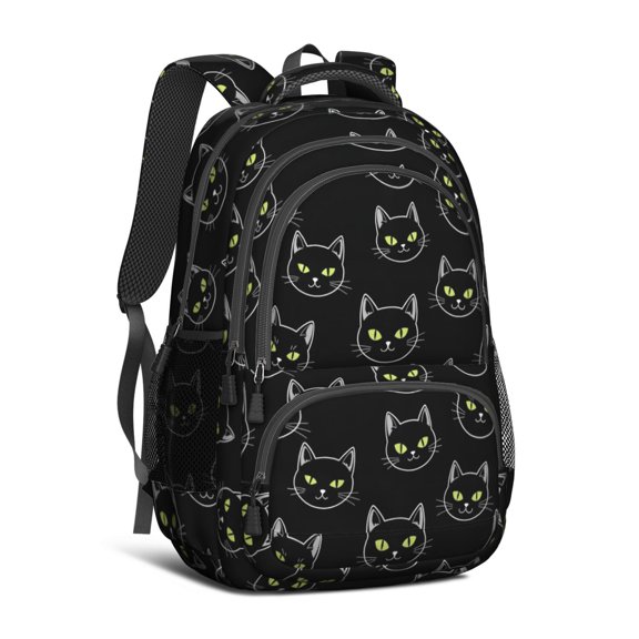 Black Cat Black Pattern Cute School Backpack Bag with Padded Back and Adjustable Shoulder Straps 16.9 X 12.6 X 5.9 Inches