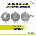 thumbnail image 2 of Esferas para árbol de navidad Artego grandes de 10 cm de diámetro paq 16 esferas Plata Silver Línea SKY 3 diversos acabados navideños Mate, brillantes, y cromadas para colgar Christmas balls ornaments, 2 of 6