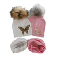 thumbnail image 2 of Conjunto de sombreros de bebé para niña, gorro con estampado de unicornio y mariposa, gorro de algodón tejido, bufanda, cuello, baberos, gorros para niño, 2 of 4