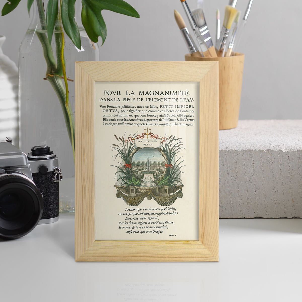 Printed Embellished Bookplate II - Framed Print w/glass - Natural Wood