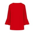 thumbnail image 6 of thefmos Women's Summer 3/4 Sleeve V Neck Button Down Blouse Casual Solid Basic Pullover Tops Dressy Loose Fit Vacation Fashion Clothes, Red S, 6 of 7